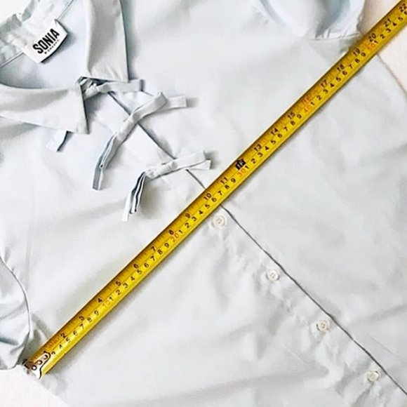 SONIA RYKIEL 100% Cotton Light Blue Pretty Triple Bow Blouse Top Button Collar - Picture 9 of 12